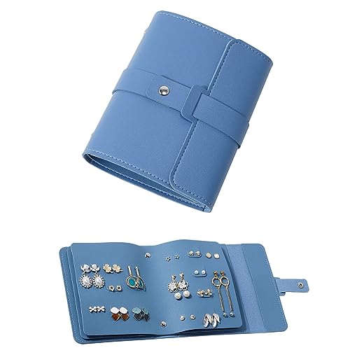 LAKE OF FIRE Earring Holder Organizer with Foldable Book Design,Blue | Portable,Pu Leather,42 Pairs Earring Storage Organizer,Travel Essentials for Women - color: Blue