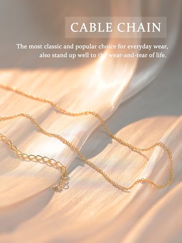 14K Gold Plated Chain Necklace for Women Trendy - 925 Sterling Silver Clasp | Waterproof Dainty Choker Necklace, 14/16/18/20 inch Thin Simple Box Figaro Chain Herringbone Necklace Jewelry for Women Men - color: Rolo
