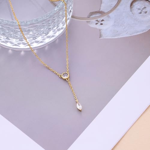 Gold Necklace for Women, Dainty Long Necklace 14k Gold Plated Lariat Long Necklaces for Women Trendy Simple Statement Drop Necklace Fashion Body Chain Prom Jewelry Gold Accessories - color: 6-Gold