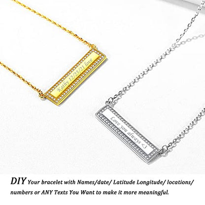 ChicSilver Customizable Vertical Bar Pendant Necklace 925 Sterling Silver Y Necklace Simple Fashion Jewelry Gifts for Women - style: G. Horizontal CZ Bar-Gold Engraving