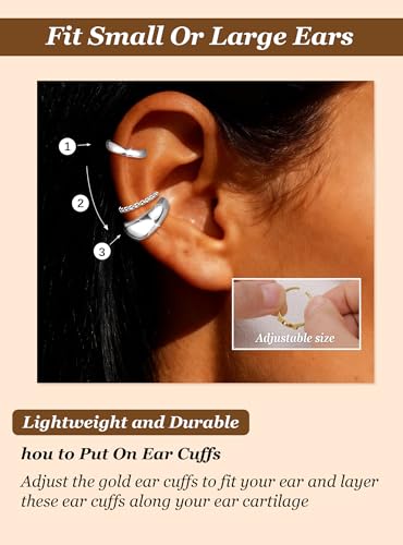 Ear Cuffs Non Piercing Hypoallergenic Gold Plated Ear Cuff Earrings for Women Trendy Clip On Cartilage Earring Set Dainty Adjustable Fake Piercings Earrings Fashion Accessories - color: B:3pcs silver ear cuffs