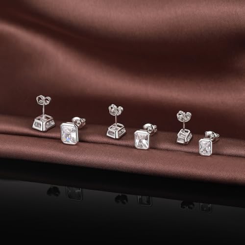 Brilliant Heart-cut/Oval-cut/Trillion-cut/Cushion-cut/Emerald-cut/Marquise-cut Stud, 925 Sterling Silver Cubic Zirconia Stud Earrings for Women Men - style: I-Emerald cut-silver