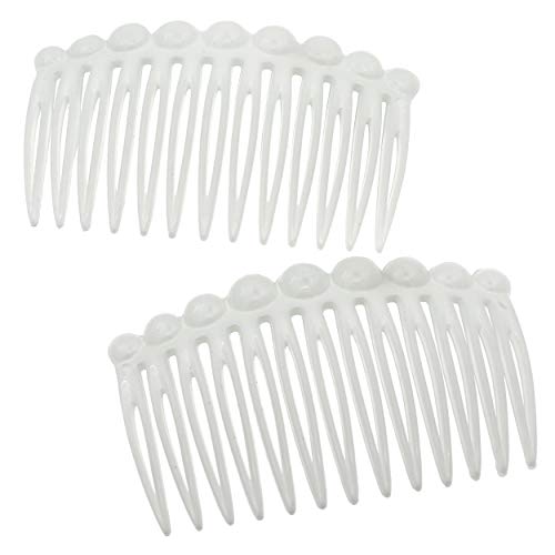 Camila Paris CP2900/2 French Hair Side Comb Small Rounded, White French Twist Hair Combs Decorative, Strong Hold Hair Clips for Women Bun Chignon Up-Do Styling Girls Hair Accessories, Made in France - color: White