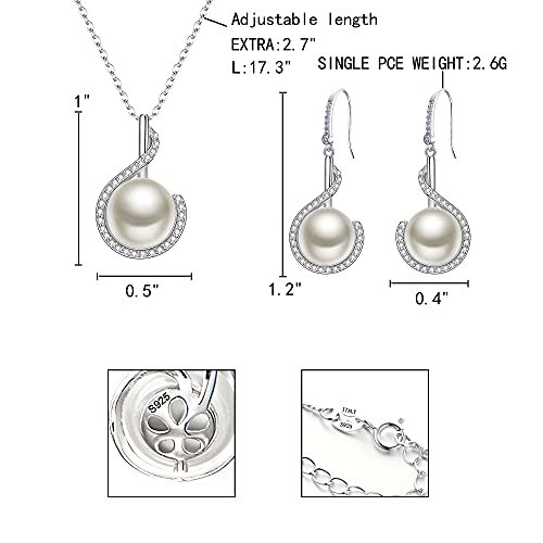 EleQueen 925 Sterling Silver CZ Freshwater Cultured Pearls Bridal Pendant Necklace Earrings Wedding Jewelry Sets, Valentine's Day/Mother's Day/Christmas Gift - style: Bridal Pearl Necklace Earrings