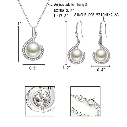 EleQueen 925 Sterling Silver CZ Freshwater Cultured Pearls Bridal Pendant Necklace Earrings Wedding Jewelry Sets, Valentine's Day/Mother's Day/Christmas Gift - style: Bridal Pearl Necklace Earrings