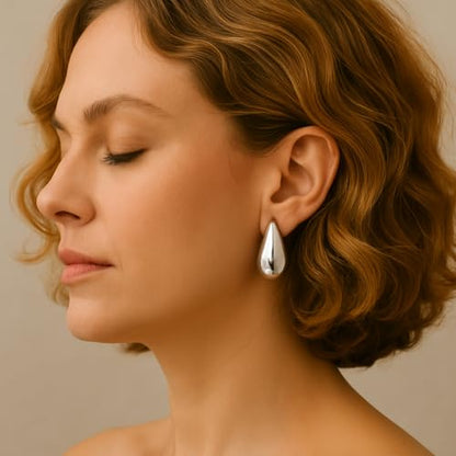 14K Gold Clip On Earrings Women,Teardrop Chunky Detachable Hoop Clip-On Earrings for Non Pierced Ears Hypoallergenic Lightweight Earring Clips - color: Silver