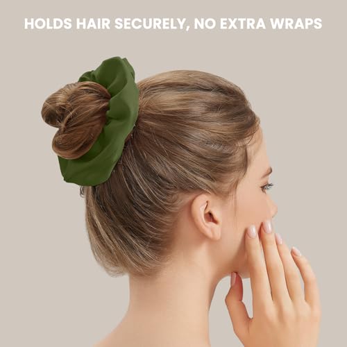 6PCS 100% Mulberry Silk Scrunchies Set, 2 Large and 4 Thin Silk Hair Ties for Women, No Damage Hair Accessories (Black, Olive Green, L) - color: Color 02