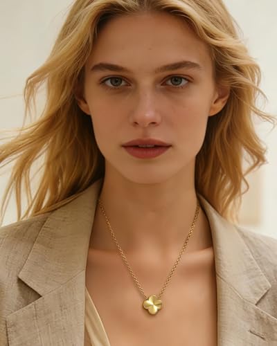 Four Leaf Clover Necklace 18K Gold Plated Necklaces for Women Lucky Flower Pendant Adjustable Link Chain Stainless Steel Dainty Trendy Simple Jewelry Gifts for Women - color: 1G-Gold