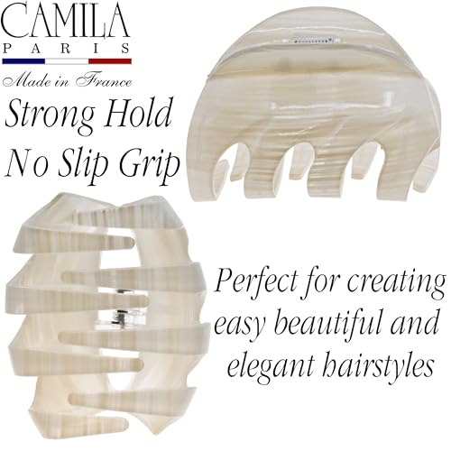 Camila Paris CP3627 French Octopus Hair Clip, 2.5" Small Claw Clips for Thick Hair, Girl Octopus Claw Clip for Women, Strong No-Slip Grip, Wide Jaw Clips for Women, Made in France - color: Beige 2.5"