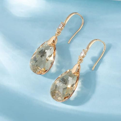 Austrian Crystal Teardrop Dangle Drop Earrings for Women 14K Gold Plated Hook Earring Hypoallergenic Jewelry Gifts for Women Girls - color: Light Topaz