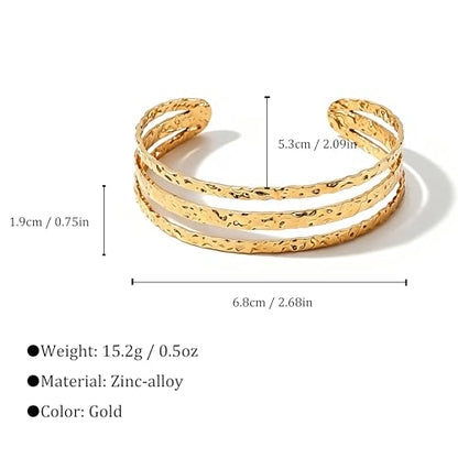 Chunky Gold Bangle Bracelets for Women Statement Bracelet for Dainty Charm Women Jewelry - color: Gold Hammered Bracelet