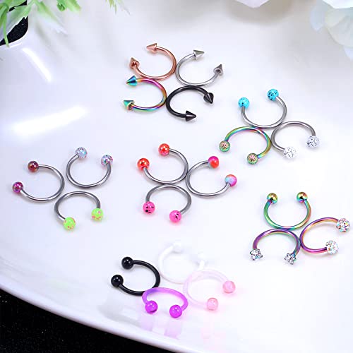 20G 18G 16G 14g Septum Rings Surgical Steel Horseshoe Nose Septum Rings Cartilage Helix Tragus Rook Daith Earring Hoop Lip Piercing Jewelry Retainer for Women Men - style: 16g 10mm