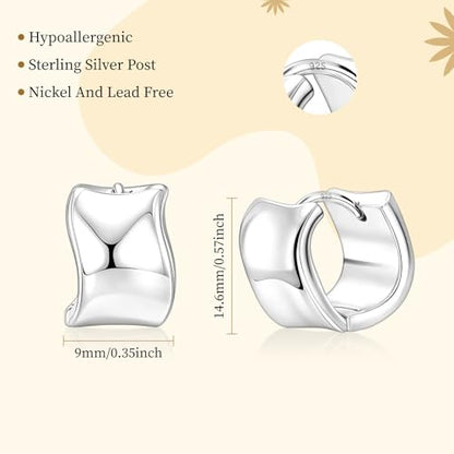 925 Sterling Silver Hoop Earrings for Women Chunky Small Huggie Earrings | Hypoallergenic Lightweight Huggy Earrings Crafted with 925 Sterling Silver Posts Fashion Jewelry Gifts - color: Silver