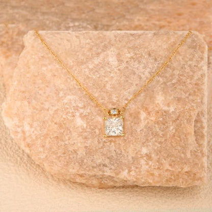 18K Gold-Plated Non Tarnish Birthstone Necklace for Women, 5A Princess Cut Cubic Zirconia Pendant, Birthday Anniversary Valentine's Gift, 18-20 Inches - color: 4-Apr-White