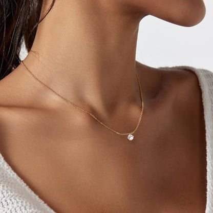 Zeffy Diamond Necklaces for Women, Dainty Gold Necklace 18k Gold Plated Layered Necklaces Simple Gold CZ Diamond Pendant Necklaces for Women Trendy Jewelry Gifts for Girls - color: Diamond Gold Necklace