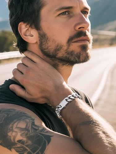 Richsteel Gold/Black/Silver Cuban Link Bracelet for Men,5/7/9/12MM Width | 316L Stainless Steel Chain Wrist Bracelet, Waterproof, No Tarnish, Hypoallergenic Hip Hop Jewelry, with Gift Box - color: 01-Stainless Steel 12mm Width