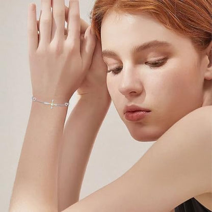 Moonstone Bracelet for Women 925 Sterling Silver Moonstone Bracelet Adjustable Jewelry Gift for Women - style: Cross Bracelet