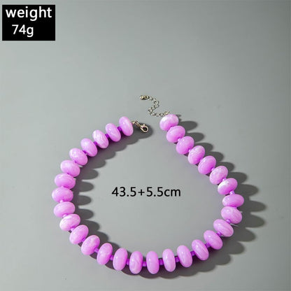 Beaded Necklace for Women Statement Chunky Necklace Boho Bead Choker Acrylic Big Bead Necklaces Summer Beach Jewelry for Women - color: Purple