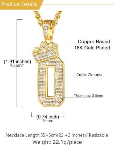 U7 Crown Initial Necklace Men Women, Bling Diamond A-Z 0-9 Letter Pendant with Wheat Chain, Silver/Black/Gold Plated CZ Alphabet Number Hip Hop Jersery for Father Husband - color: a. Gold, size: 27. 0