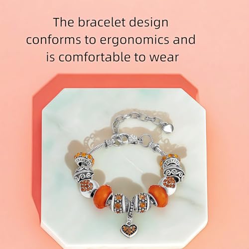 Pink Hearts Silver Plated Charm Bracelet, DIY Jewelry for Women with Beads, Charms, and Adjustable Snake Chain, Fits 7.5"+1.5" - color: Gold, size: 19cm