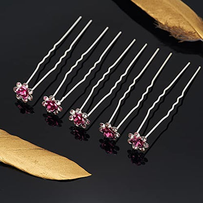 QIUTIMIY 20 Pack (Pink) Crystal Hair Pins Rose Flower Rhinestone Hair Clips for Bridal Wedding Women Hair Jewelry Accessories, with Clear Container - color: Rose Flower-Pink