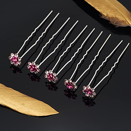 QIUTIMIY 20 Pack (Pink) Crystal Hair Pins Rose Flower Rhinestone Hair Clips for Bridal Wedding Women Hair Jewelry Accessories, with Clear Container - color: Rose Flower-Pink