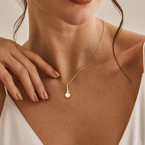 Pearl Necklaces for Women, Dainty Gold Necklace 14K Gold Plated Charm CZ Pearl Pendant Necklace Simple Gold Pearl Choker Necklaces for Women Trendy Wedding Womens Jewelry - color: dainty pearl necklace
