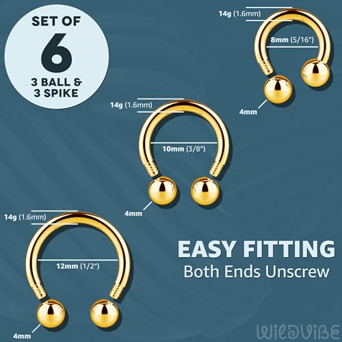 Surgical Steel Septum Rings 16g 14g - Lip Ring Smiley Piercing Hoop for Cartilage Earrings, Tragus, Helix, Daith, Conch - Eyebrow Circular Horseshoe Septum Piercing Jewelry - color: 14g - Gold