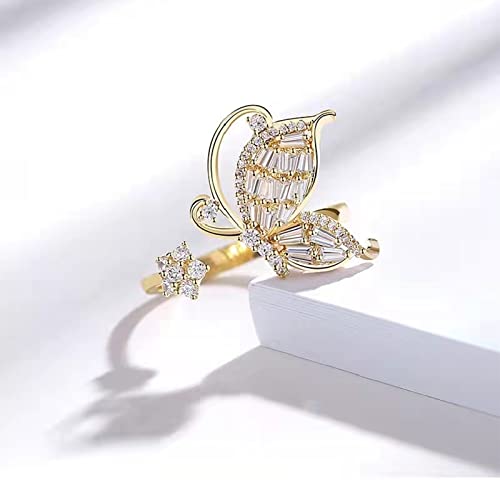Gold-Plated Butterfly Rings - Vintage Snake Statement Rings with Cubic Zirconia for Women Adjustable Open Rings - style: Butterfly Cubic Zirconia