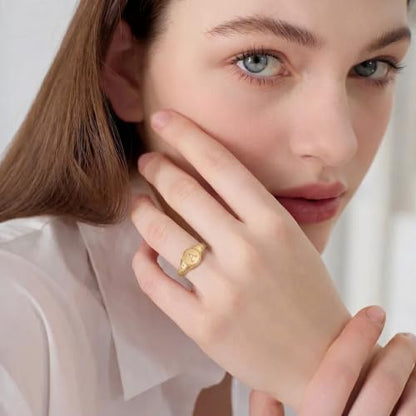 10K/14K/18K Solid Gold Initial Signet Ring for Women, Personalized Custom Letter Ring, Engravable Inner Band, Jewelry Gift for Wife Mom Daughter Girlfriend