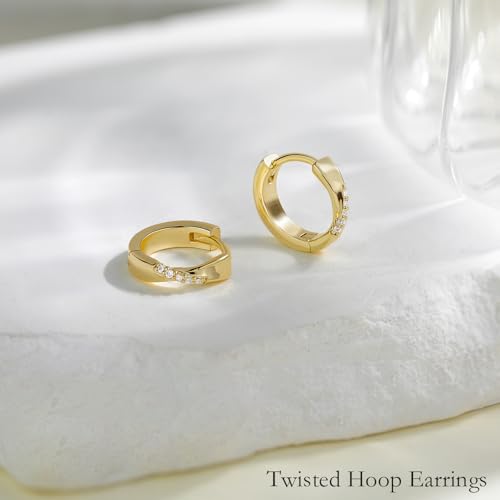 Me&Hz Gold Huggie Earrings Small Huggie Hoop Earrings for Women 14K Gold Plated Hypoallergenic Cubic Zirconia Huggies Mini Silver Hoop Earring for Women - color: Twist - CZ, Gold