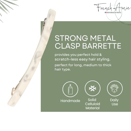French Amie Long and Thin Frost White Large 4 Inch Hair Clip Barrette | Handmade Automatic Clasp For Women Girls Teens Adults Everyday Style - color: Frost White