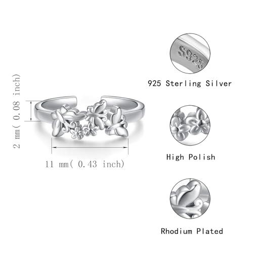 Sariel 925 Sterling Silver Toe Rings for Women Boho Adjustable Mid Finger Rings Summer Vacation Ocean Beach - color: Butterfly 2