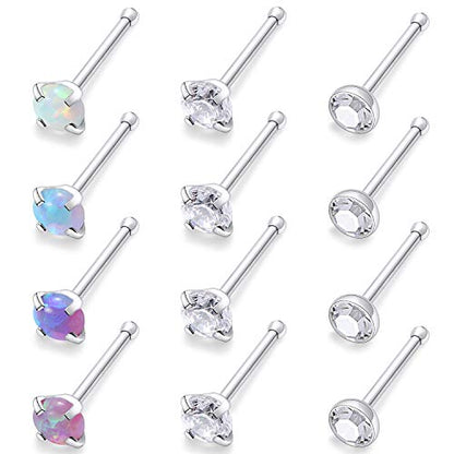 Cisyozi 18G 20G 22G Nose Rings Studs Surgical Steel Nose Stud Set 1.5mm 2mm 2.5mm 3mm Diamond Cubic Zirconia Opal Screw L Shaped Straight Nose Piercing Jewelry for Women Men - color: A:22G-Bone -2.5mm
