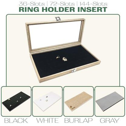 2-Pack 24-Compartments Flocked Velvet Jewelry Display Inserts - Tray/Case Liners - Ring Earrings Storage, (Black) by The Display Guys - color: Black, size: Compartments - 24
