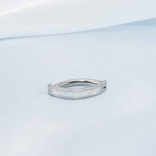 limerencia 14G G23 Titanium Belly Button Ring with Small Teardrop Cubic Zirconia 10mm Internally Threaded Navel Piercing Jewelry - color: Curved Hoop White Opal
