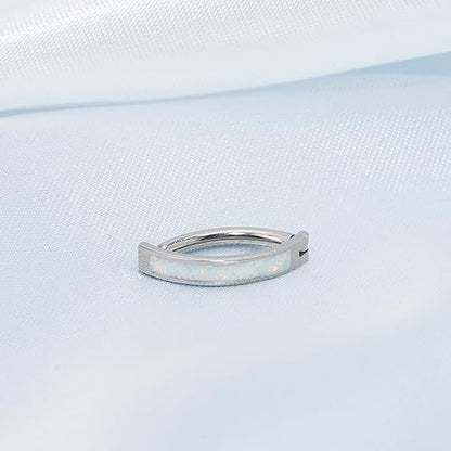 limerencia 14G G23 Titanium Belly Button Ring with Small Teardrop Cubic Zirconia 10mm Internally Threaded Navel Piercing Jewelry - color: Curved Hoop White Opal