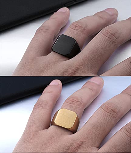 Stainless Steel Signet Rings for Men Women Solid Square Biker Rings Band Flat Top - color: Black