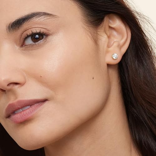 Threadless Flat Back Earrings, Hypoallergenic 14K Real Gold Plated CZ Stud Earrings | Cartilage Earring | Tragus Helix Piercing Jewelry | Push in Flatback Earrings for Women Men - color: Silver, size: 6 Millimeters