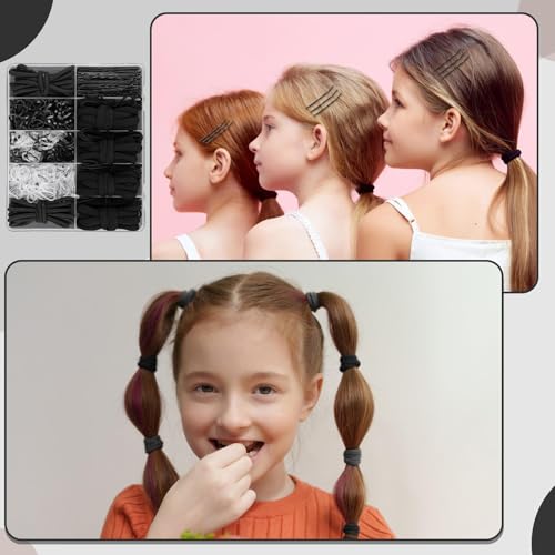 735 Pcs Black Hair Ties and Bobby Pins Set, Clear Elastic Bands, No Damage Hair Accessories for Thick Hair, Women and Girls