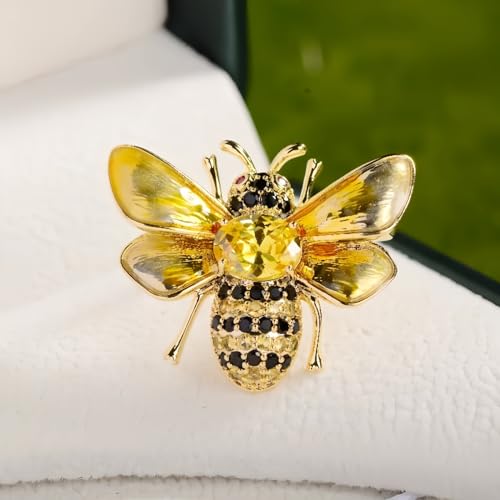 Rhinestone Bee Brooch Pin for Women Girls Gold Plated Fashion Cute Animal Insect Vintage Crystal Honeybee Bumblebee Brooches Lapel Pin Dress Accessories Wedding Christmas Jewellery Gift