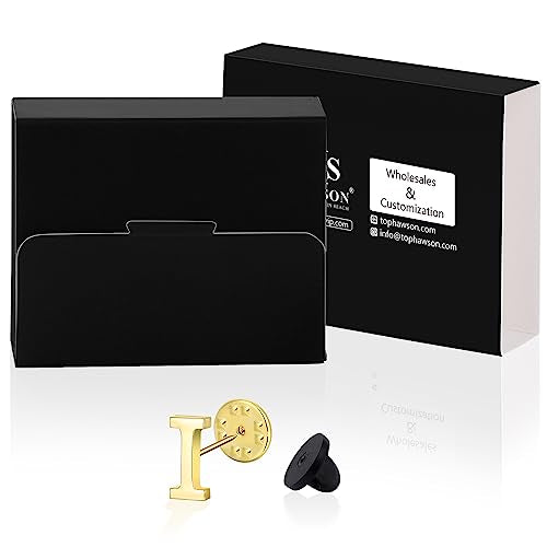 Initial Lapel Pin for Men Women, Brooch Pins for Men Suits, Metal Button Pins in 18K Gold and Silver Tone. - color: Gold-I