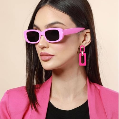 Geometric Square Earrings for Women Lightweight Colorful Color Block Acrylic Chunky Geometric Rectangle Oval Link Chain Statement Earring - style: Rose Red Rectangle