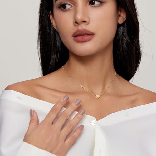 Zeffy Dainty Gold Heart Necklace for Women Trendy 14K Gold/Silver Plate Cute Heart Pendant Choker Necklaces Gold Love Heart Chain Necklace for Women Dainty Gold Jewelry Gifts for Women - style: Tiny Puffy Heart Necklace-Gold