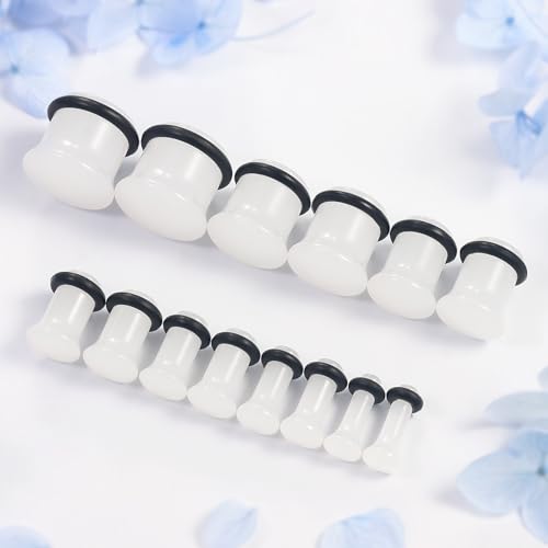 8G-12mm Acrylic Single Flare Gauges for Ears with Silicone O-Ring Opalite/Black/White/Clear Gauges Plugs and Tunnels Stretcher Expander Stretching Kit for Women Men - color: Opalite 8G-12mm