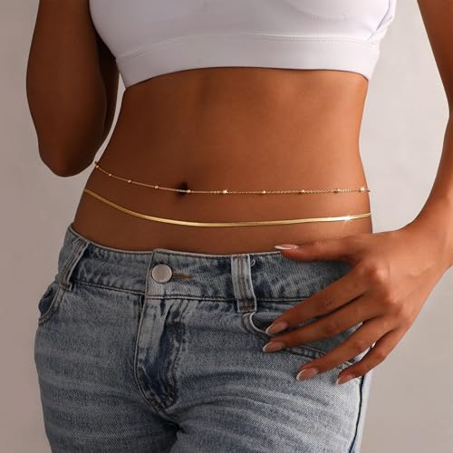 VIROMY Gold Waist Beads Chain for Women Waterproof Belly Chain Body Belt Chain Beach Accessories Body Women's Jewelry - style: Style F-GD