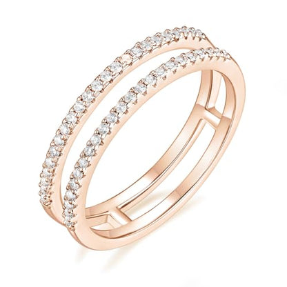 Mameloly Wedding Bands for Women Dainty CZ Cubic Zirconia Half Eternity Stackable Engagement Enhancer Guard Double Ring Size 4-12 - color: Rose Gold Plated