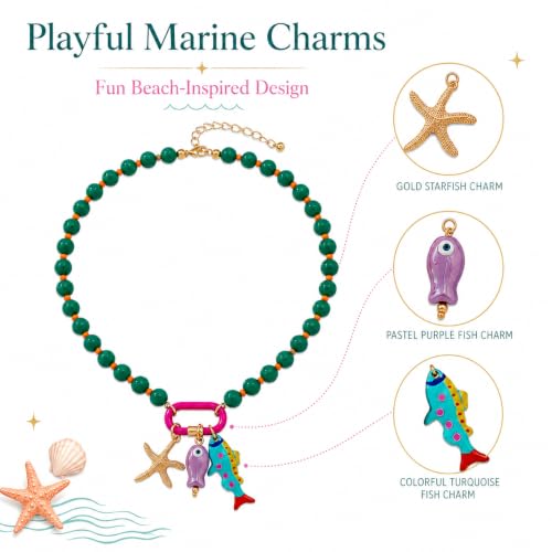 LIU JUN Colorful Beaded Necklace for Women, Chunky Boho Fish Starfish Conch Pendant Acrylic Bead Necklaces Cute Y2K Summer Beach Jewelry Gifts - color: Blue