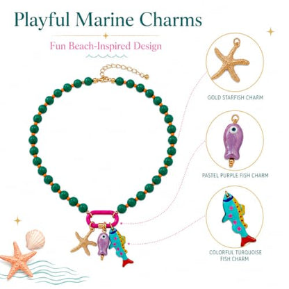 LIU JUN Colorful Beaded Necklace for Women, Chunky Boho Fish Starfish Conch Pendant Acrylic Bead Necklaces Cute Y2K Summer Beach Jewelry Gifts - color: Blue