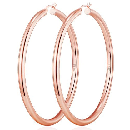 4mm Thick Gold Chunky Earrings Steling Silver Post Hoops Earrings For Women Hollow Tube Hoops Earrings Thick Gold Hoop Earrings Hypoallergenic Lightweight Gold Hoop Large Earrings 20/30/40/50/60MM - color: Rose gold,60mm
